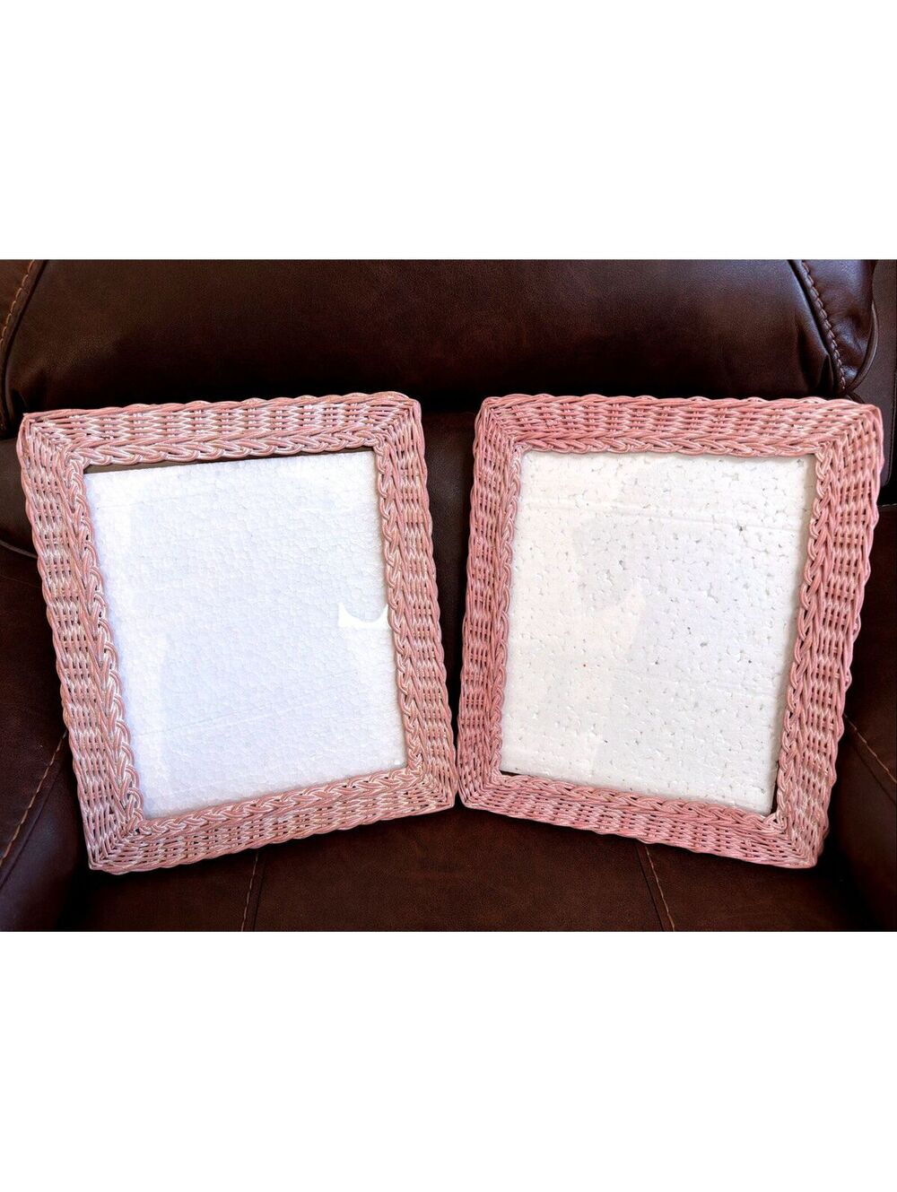 2 Vintage Pink Wicker Photo Frame 8x10 Easel Back Cottagecore Boho Shabby Chic